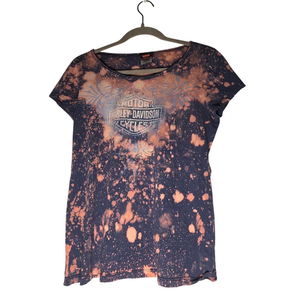 VTG Harley Davidson Indiana T Shirt Womens Large Bleach Wash Biker Punk Tee